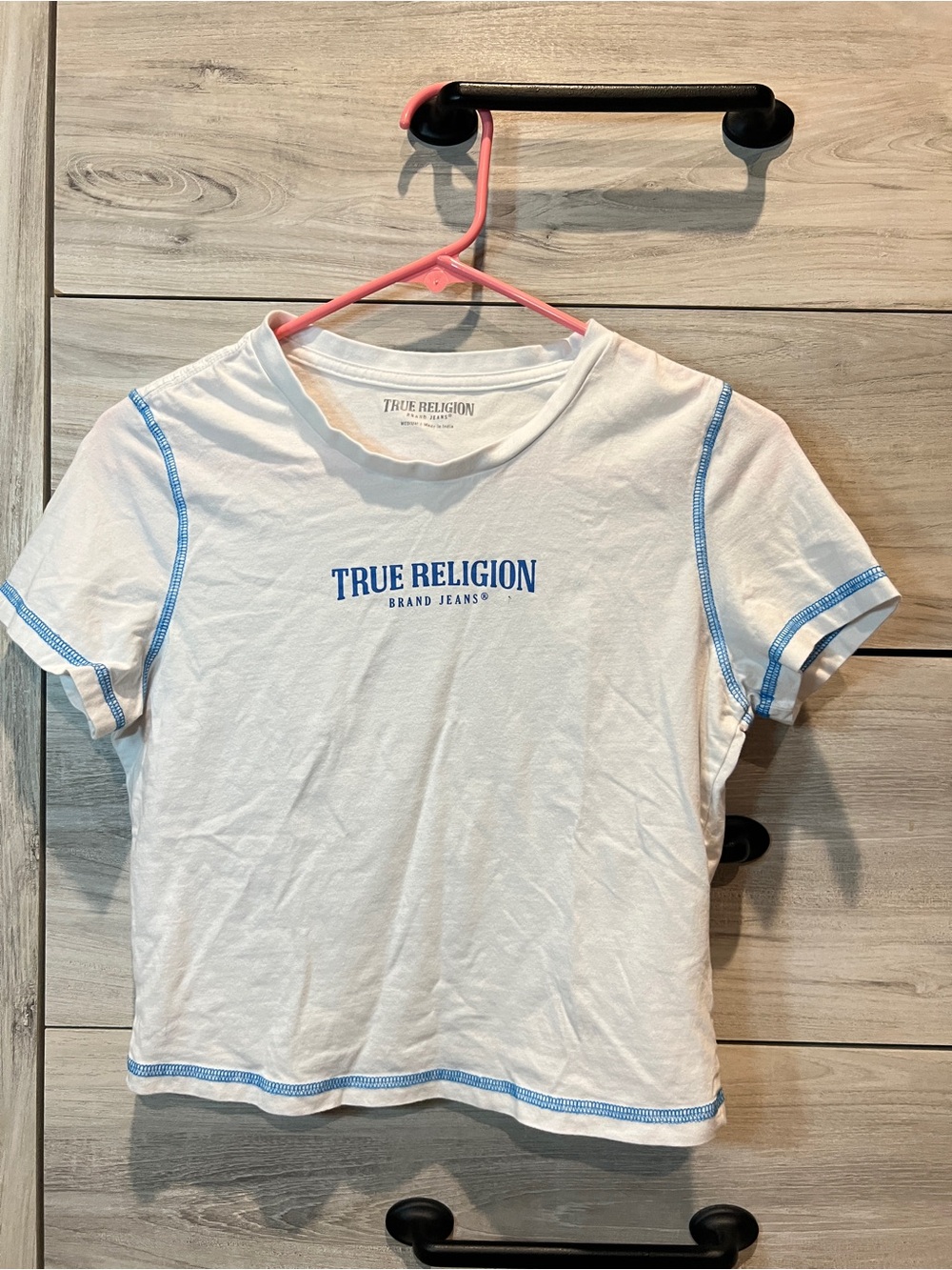 True Religion White Tee with Coral Accent